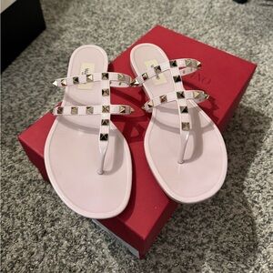 Valentino Garavani Pink Sandals with Gold Studs